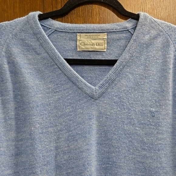 Christian Dior Embroidered Logo V Neck Light Blue Sweater-Size Large - Picture 7 of 15